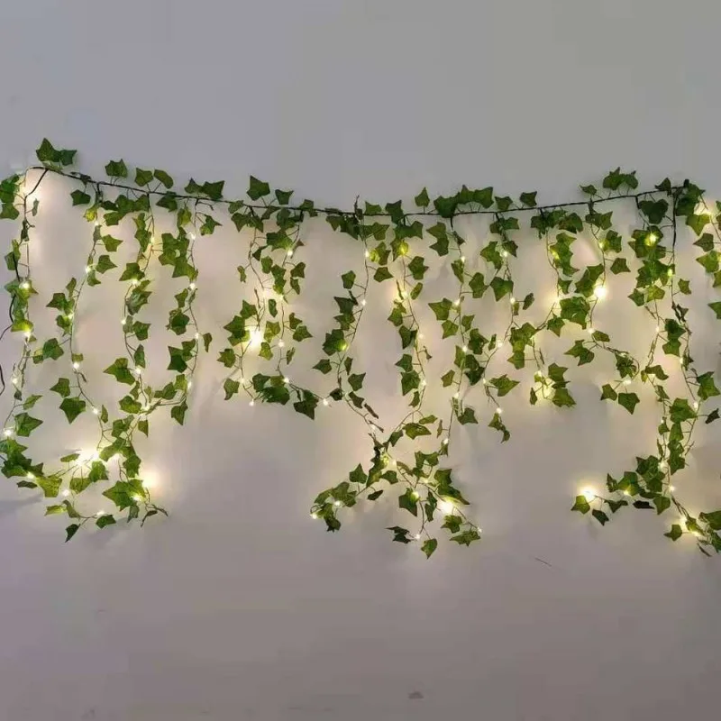 Beleuchtete Efeu-Ranken Knstliche Grne Bltter-Girlande LED-Lichterkette  mit Warmweier Lichtfarbe & USB & Fernbedienung