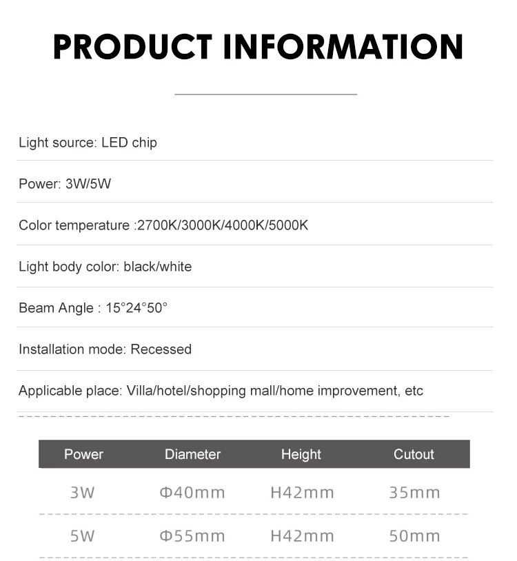 lc10227 high brightness indoor white round square aluminum recessed 3w 5w ceiling cob led spotlight-3