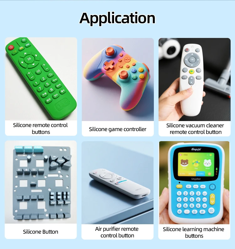 product customizable colors sizes durable anti slip eco friendly food grade silicone remote control buttons custom shape industrial hs-5