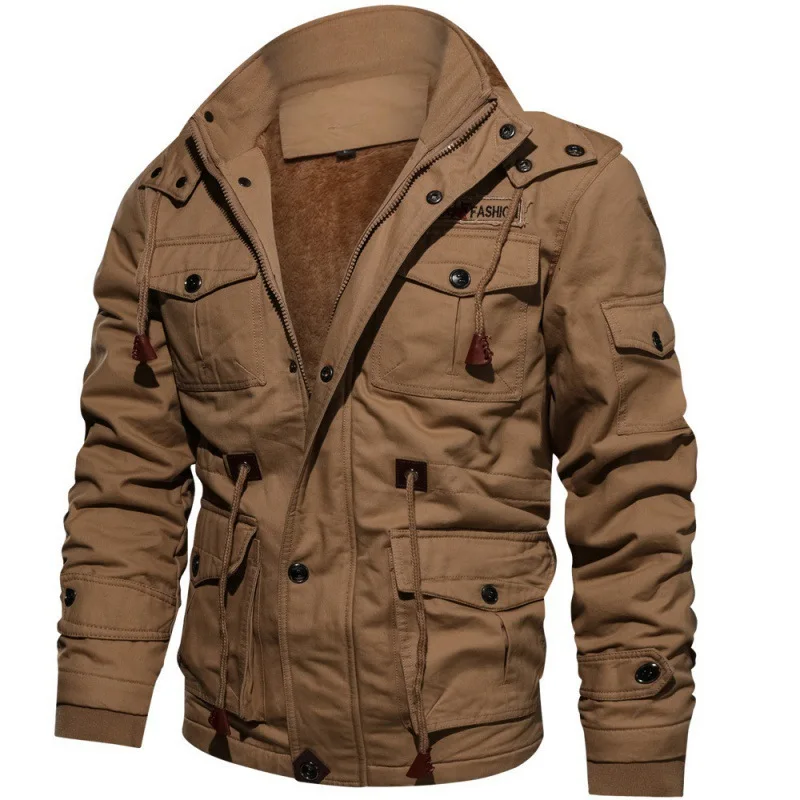 Designer Denim Fabric Cotton Winter Plus Size Men's Cargo Safari Bomber Jacket_voghion.com