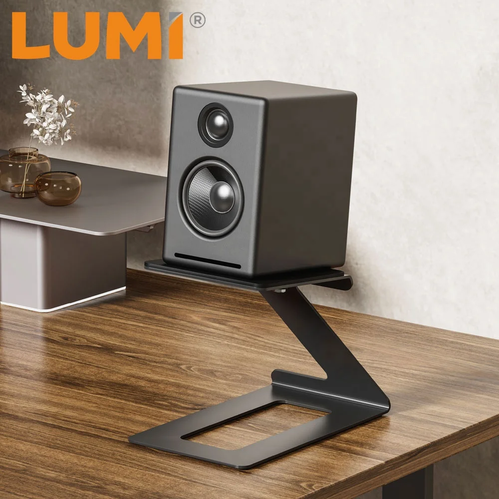 Black Speaker Stand Audiopursuit Cantilevered Desktop Speaker Mount