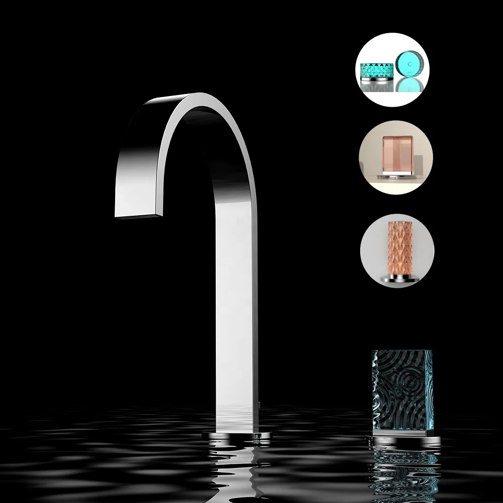 Hotel Bathroom Design Modern Basin Faucet Colour Crystal Handle Mixer 3 Holes Dual Handle Sink Faucet