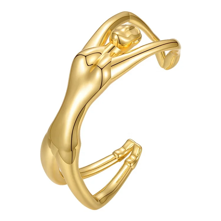 High Quality 18K Gold Plated Brass Jewelry 3D Human Body Design Bangle Punk Cuff Bracelets B212253