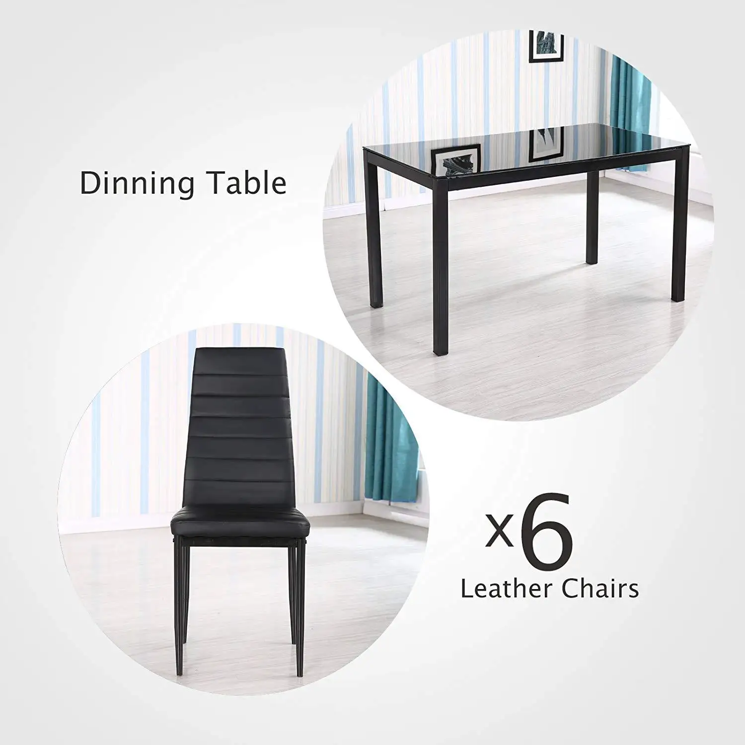 New Arrival Factory Cheap Price Black Dining Tables and Chairs Set 6 Seater Glass Dining Table Set for Dining Room