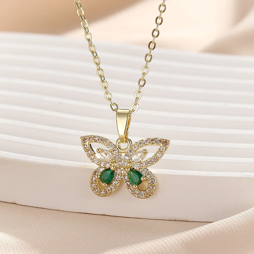 Elegant Zircon Butterfly Pendant Necklace