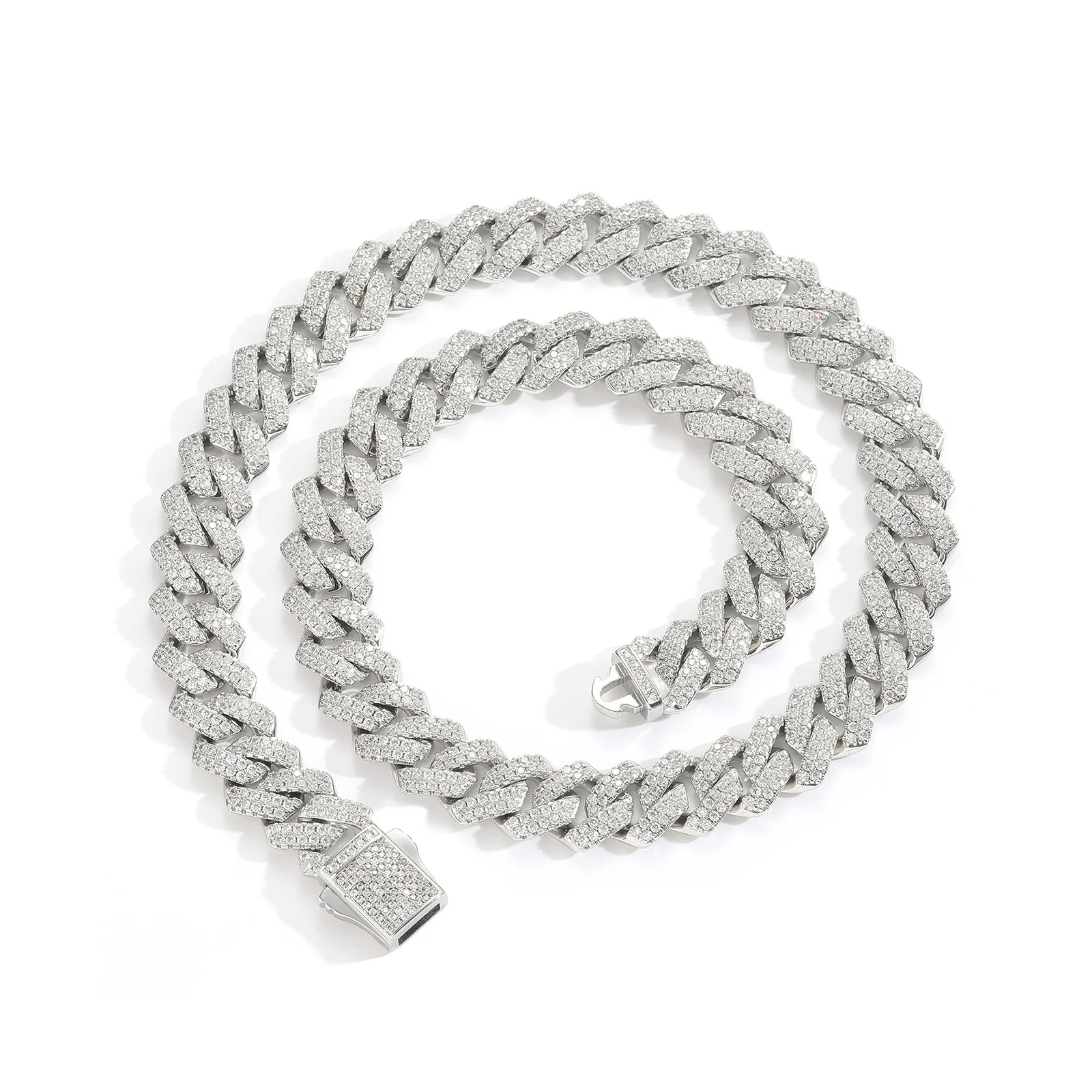 BES 13MM Fashion CZ Cuban Link Chain Miami Choker Necklace