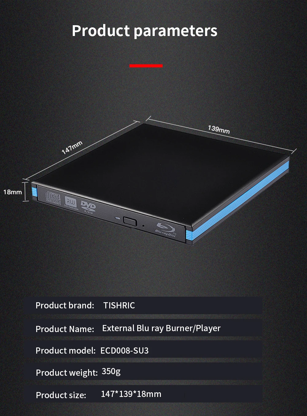 TISHRIC External Blu-Ray Drive USB 3.0 for Windows & MacBook - DVD