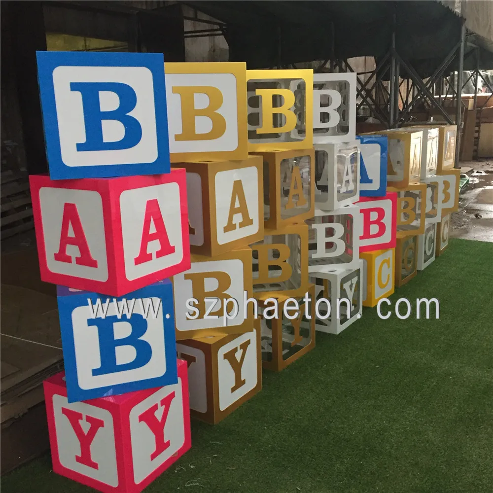 Acrylic BABY Blocks clear White ABC Box Balloon Cubes for Baby Shower