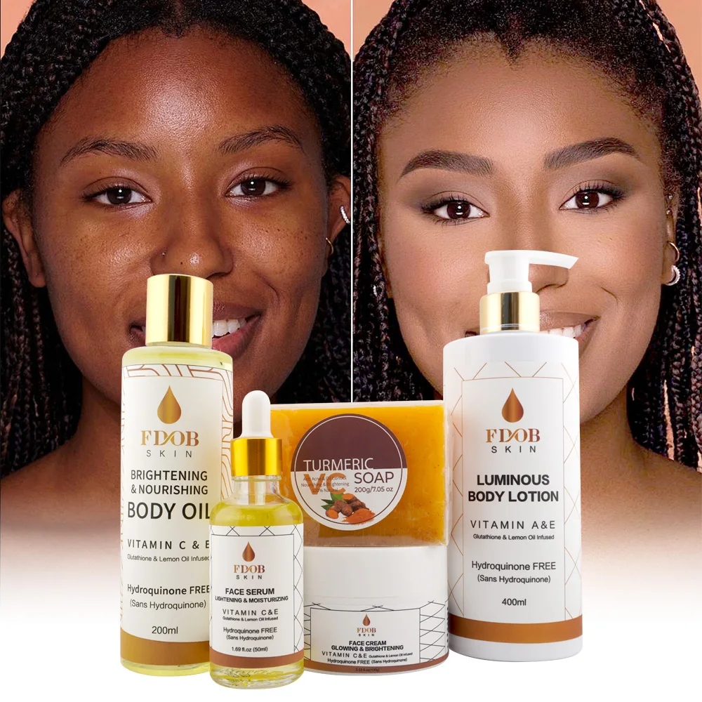 Glowing Skincare Set with Collagen Vitamin C&E Glutathione Infusion Hydroquinone-Free Body Oil Lotion Serum Brightening Set