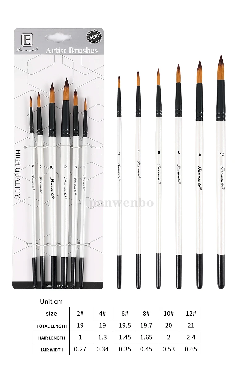 Different Sizes Artist Paint Brush Set Professional Painting Kits 6pcs
