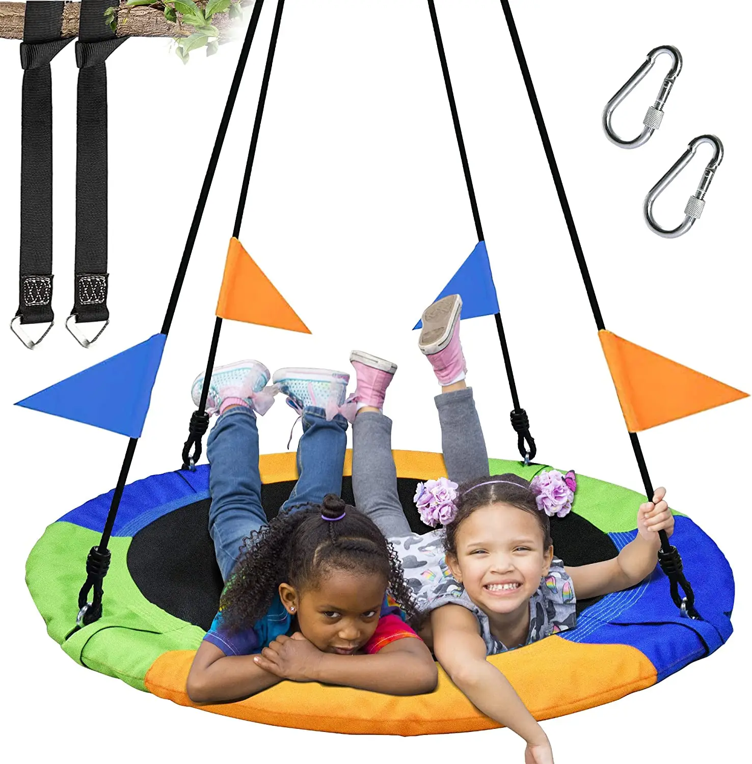 IUNNDS 40 Inch Saucer Tree Swing Outdoor Adjustable Flying Saucer Swing for Kids Large Round Tire Swings