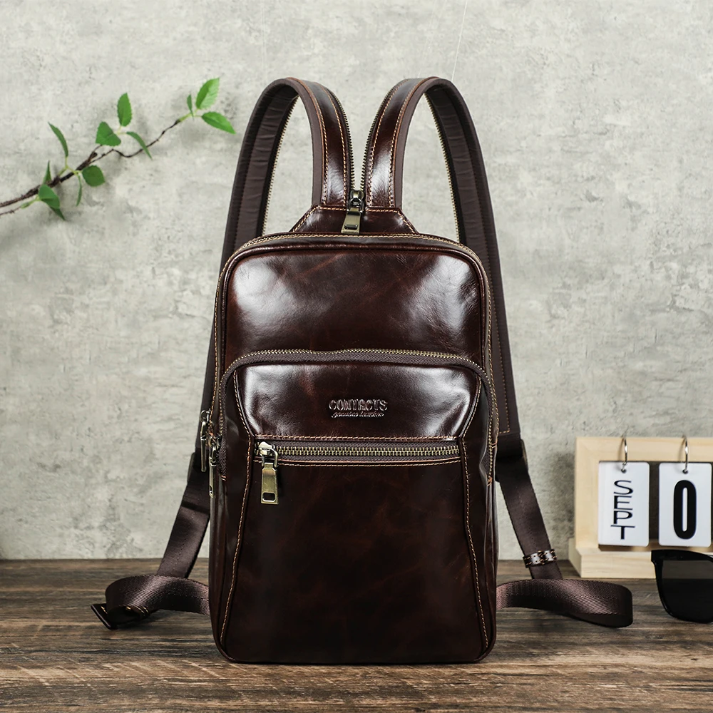Trendy Men's Small Genuine Leather Mini Backpack for Ipad