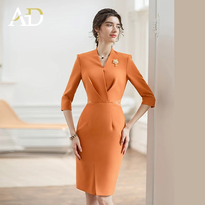 Manufacturer Wholesale Orange Ladies Dresses Office Wear Ad Dress For ...