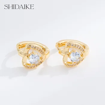 18K Gold Plated Brass Zircon Stones Heart Clip-On Earrings Trendy Boutique Fashion Party Jewelry Factory Wholesale