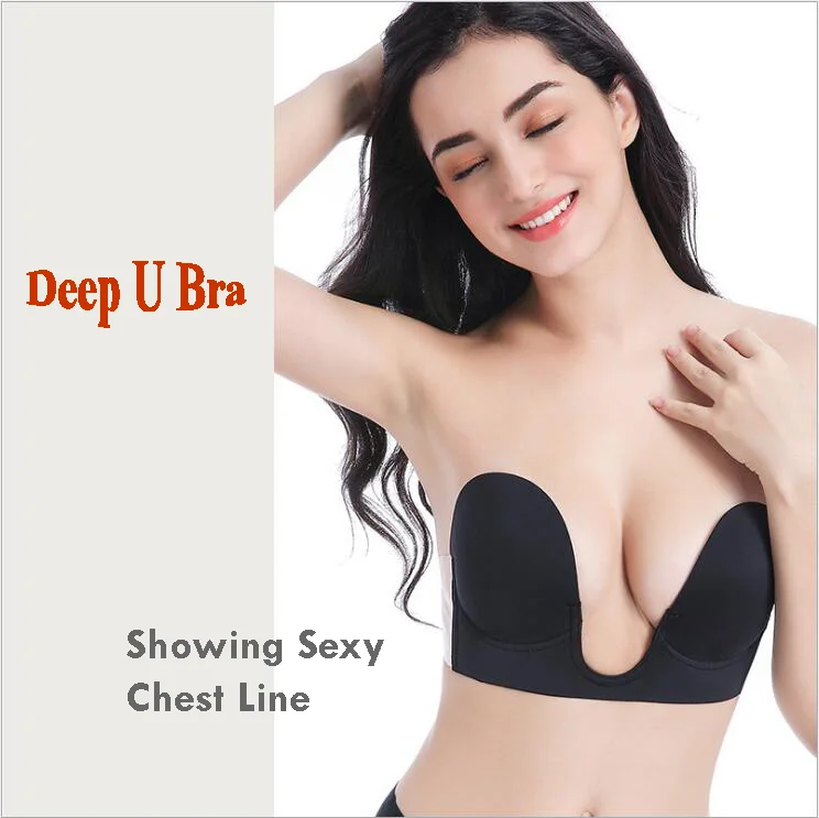 Invisible Push Up Bra Strapless Bras Dress Wedding Party Sticky  Self-adhesive Silic Brassiere Breathable Deep U Underwear