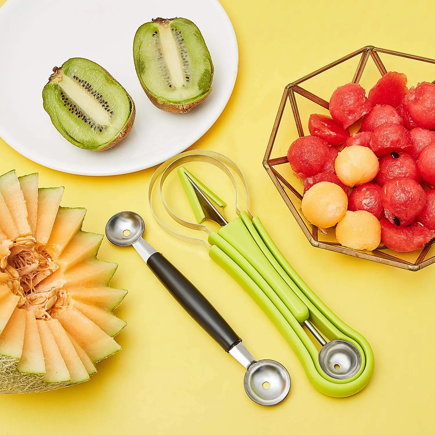 Melon Baller Scoop Set, Melon Corer Peeler, 3 in 1 Stainless Steel