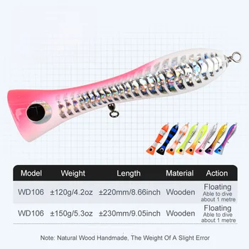 Big Mouth Wooden Popper Lure, Â±120g/220mm Floating Topwater Popper, Offshore Casting Hard Bait for Tuna & Giant Trevally GT – Popper – view 3