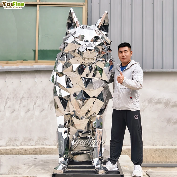 Large Size Abstract Animal Metal Sculpture Art Stainless Steel Wolf