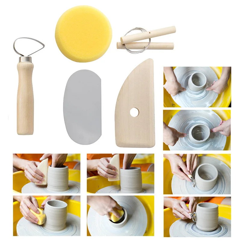 Factory 8 Pieces Clay Cutting Modeling Trimming Tools Wooden Pottery Sculpting Clay Tools Set