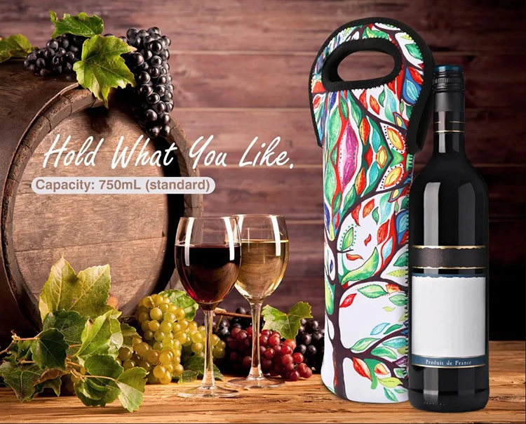 Custom Insulated Neoprene Wine Bottle Cooler Sleeve Sublimation Cooler