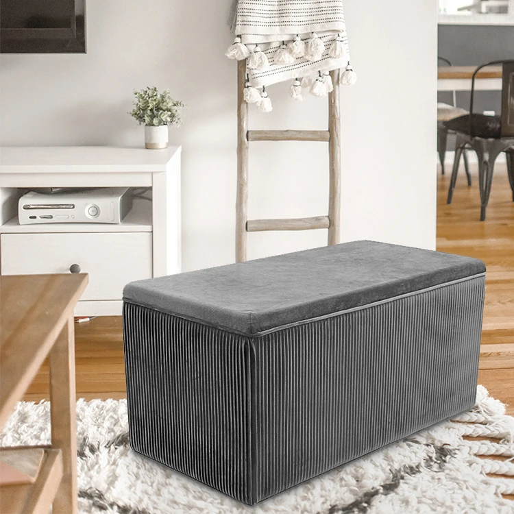 HStex Modern Furniture Storage Footstool Velvet Stool Puff Big Ottoman Cushion Sofa Pouf Velvet Seat
