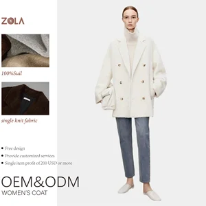 Women's Winter Short Casual Coat Solid Color Suri Alpaca Classic ODM Double-Breasted Closure