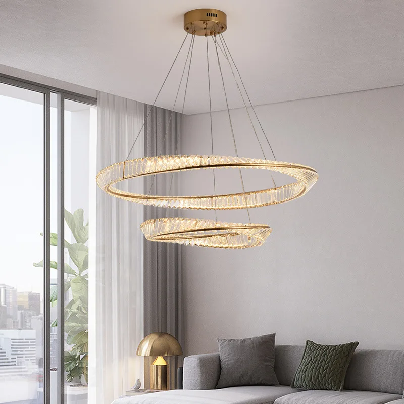 Modern Luxury Crystal Chandelier Ceiling Hanging Lamp Gold Simple Round Chandelier Light LED Pendant Light for Hotel Living Room