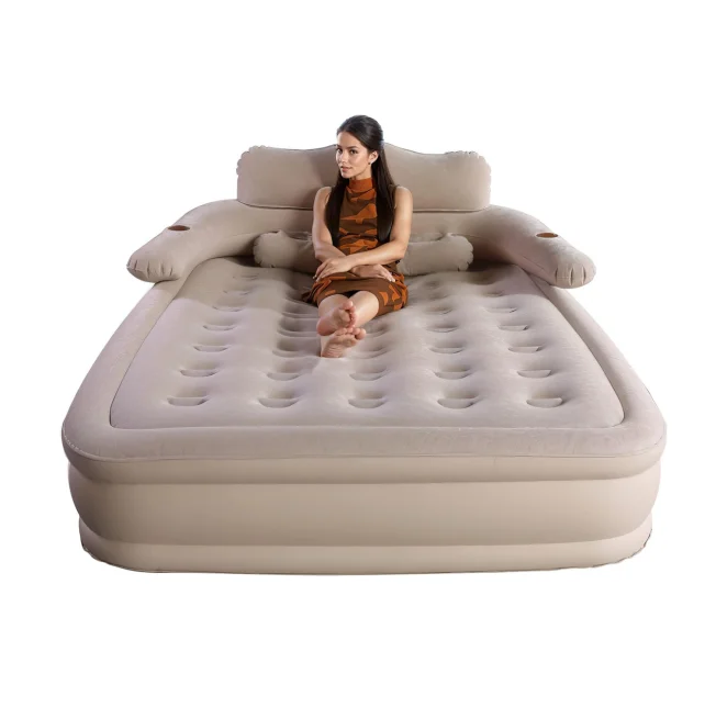 18 Inch Inflatable Blow Up Bed Comfortable Queen Air Mattress With Headboard And Electric Pump