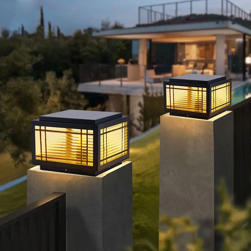 Solar Powered Aluminum Pillar Light Outdoor Modern Waterproof for Courtyard Garden Fence Wall Gatepost
