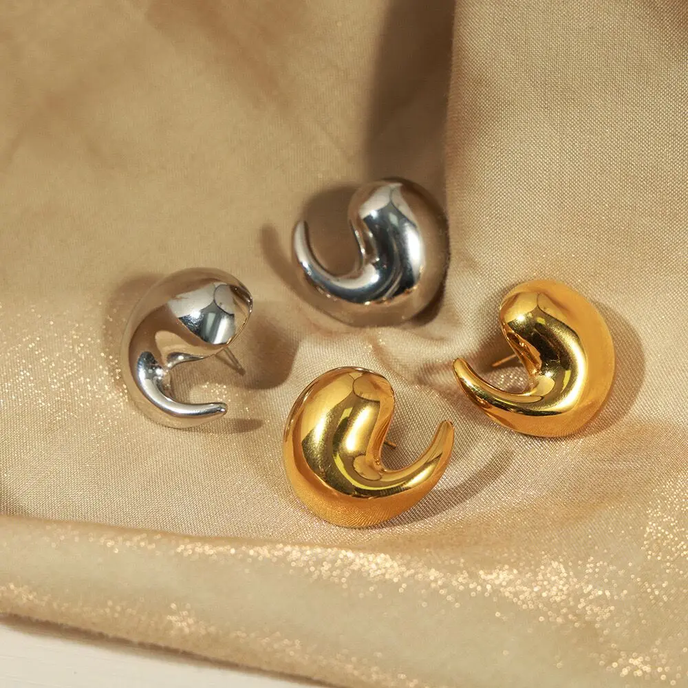 2024 Spring Design Bulk Wholesale Earrings Stainless Steel 18k Gold Plated Comma Shape Geometric Wrap Earrings Studs for Women