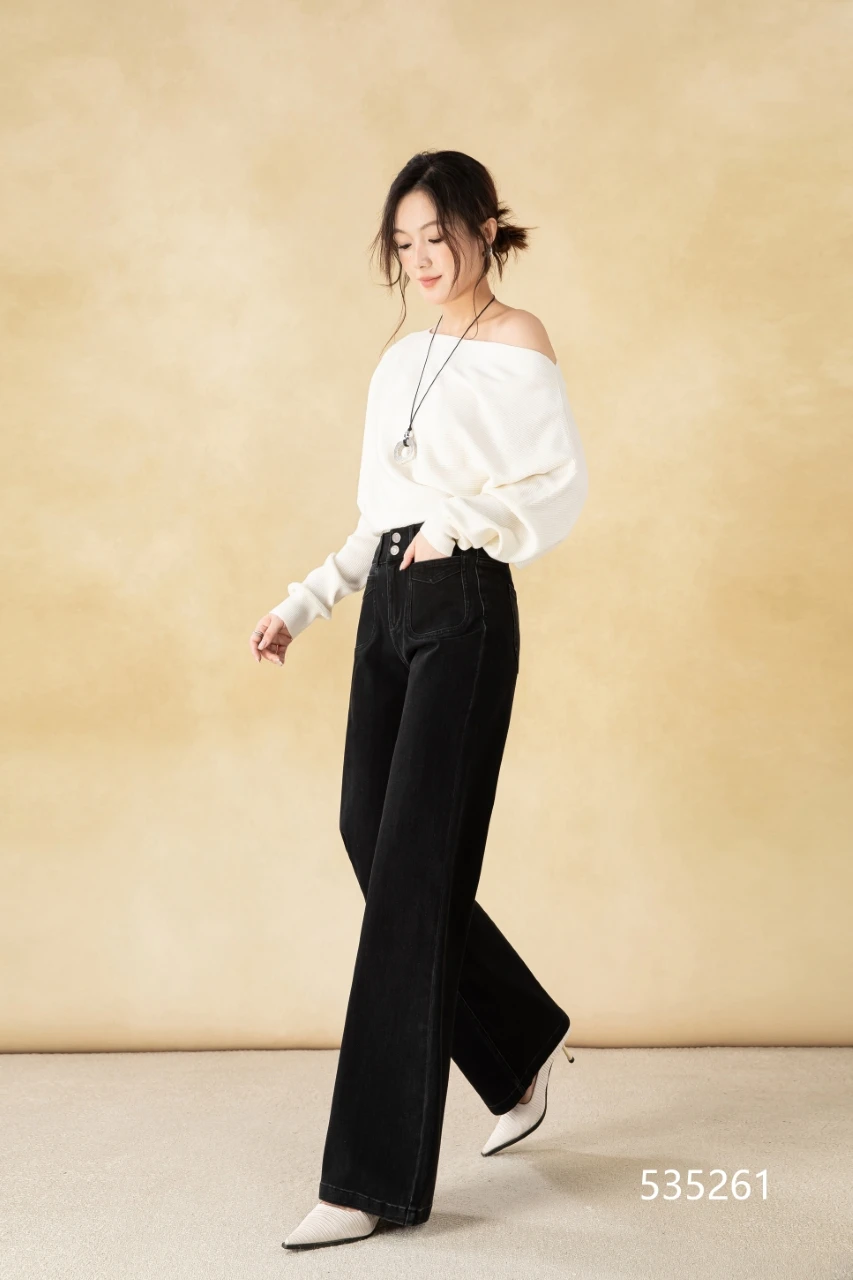 Vintage-Style Women's Dark Wash Straight Stretch Denim Pants Breathable and Washable Wide-Leg Simple Formal Wear