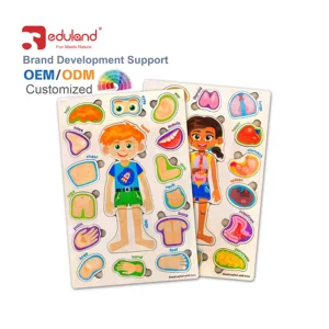 EDULAND Montessori DIY Wooden Jigsaw Puzzle Educational Pegged Toy for Shapes Training Jigsaw Shape