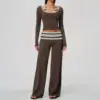 Brown Stripe Wide Leg Pants Set