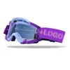 Gafas con montura blanca y morada y lentes transparentes.