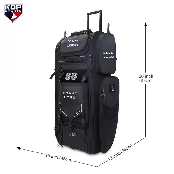 Large Storage Capacity Baseball Kit Bag Long Trolley Slowpitch Softball Gear Cooler Roller Equipment Bag with Wheels for Catcher