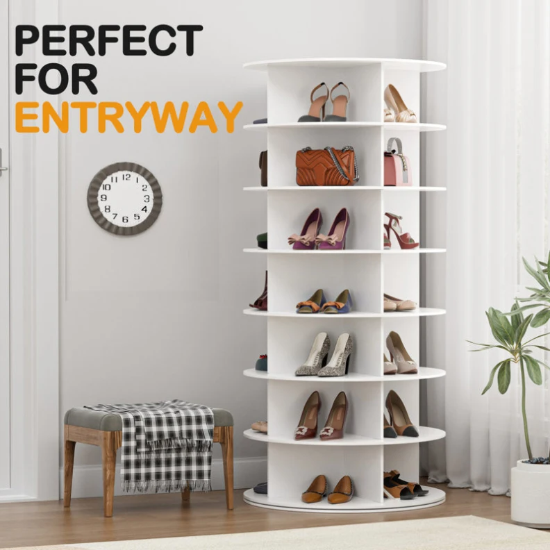 Factory Direct 7 Tier Revolve Wood Round Rotating Shoe Rack for Entryway Bedroom