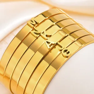Fashion 18k Gold Plated Stainless Steel Jewelry Bracelet Bangles Adjustable Cuff Open Letter A- Z Bangle for Women