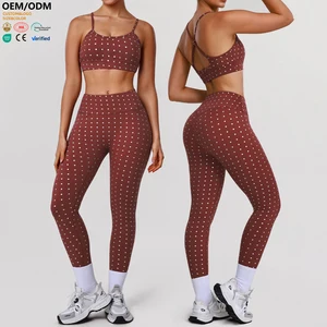 XW-LD0026-2 Athletic Bra Yoga Wrap Top Breathable Sportswear Track Suit Custom Logo Full Body Leggings Tracksuit Set for Women