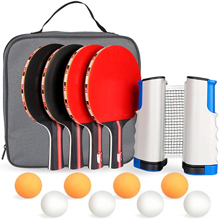 
 customized 4racket 8 Balls Table Tennis set with Plastic retractable table tennis net Cheap oem table tennis racket set  