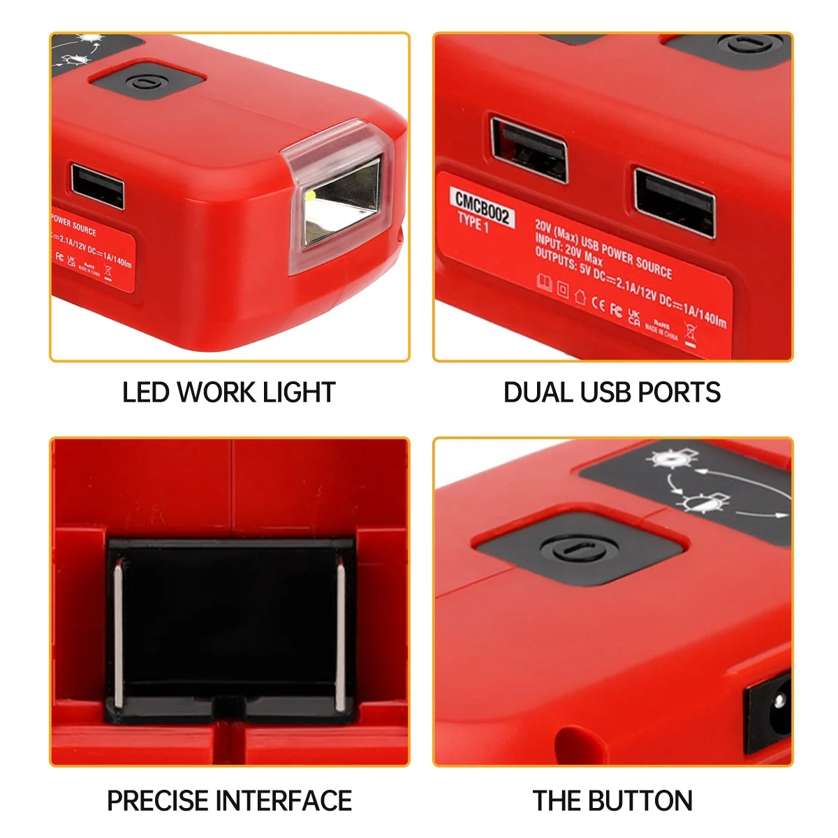 Newest Li-ion Battery Converter USB Power Source Adapter With LED Lights 12V DC Port Charger for Craftsman 20V Battery V20