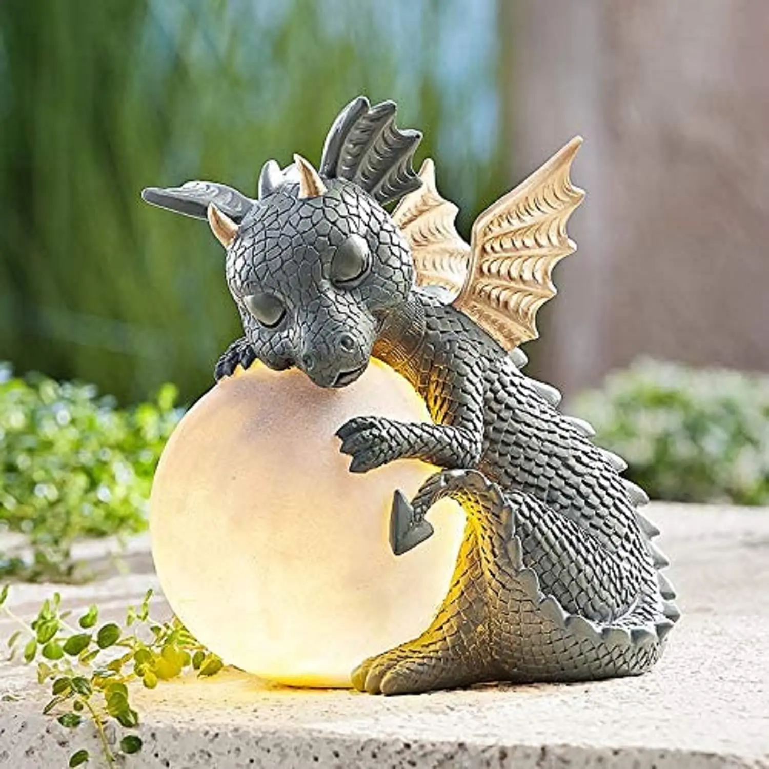 Dragon Statue  Figurine Solar Powered LED Lights Outdoor Statues for Patio Lawn Yard Dark Gray