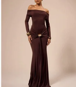 Autumn 2025 Fashion Elegant Neck Maxi-length Dress Sexy Pleated Hip Dress