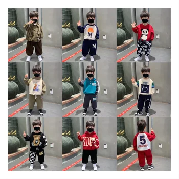 Boys clothing sets Spring and Autumn Boys' Set New Children's Fashionable Cartoon Letter Top Casual Pants Two Piece Set