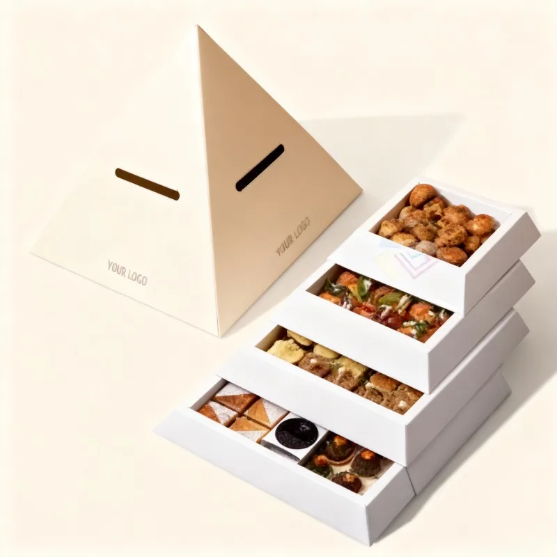 Großhandels-Lebensmittel-To-Go-Verpackung aus Kraftpapier für Kuchen und Desserts – biologisch abbaubare Pyramidenverpackung für Snacks; Pyramidenbox aus Sojafarben-Papier
