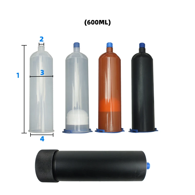 Pneumatic Syringe 330/600/960ml Metal Sleeve Glue Dispensing Barrels