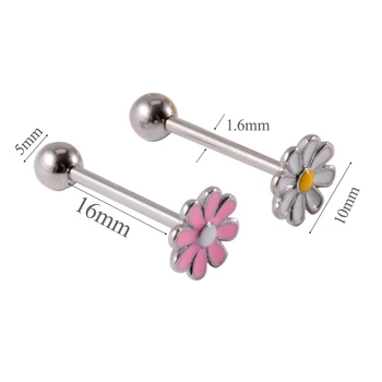Romantic Surgical Steel Daisy Tongue Rings Sexy Woman Body Piercing Jewelry Daisy Rose Tongue Barbell