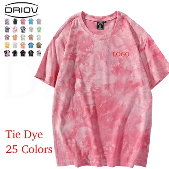 Custom cotton tie dye tshirt oversize gradient short sleeve summer top driov crewneck loose tie dye t shirts for men