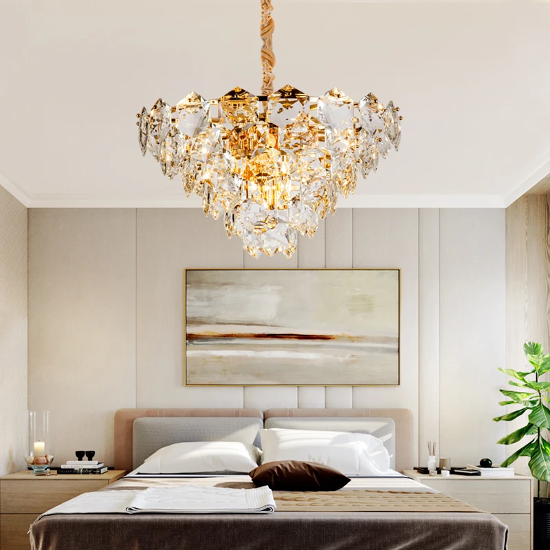Meerosee Classic Crystal Pendant Light Big Size Crystal Hanging Light with Gold Iron Material for Living Room MD86745