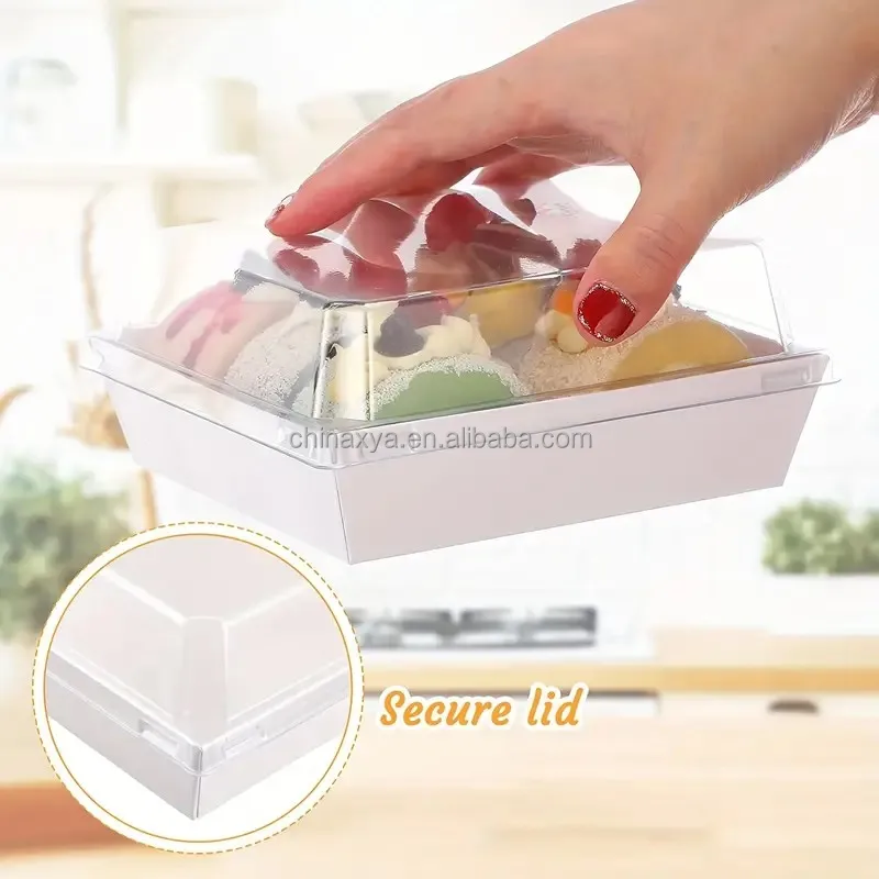 8x6 Large Disposable Bakery Boxes Square Paper Charcuterie Containers with Clear Lids for Salad Sandwich Take out Food details