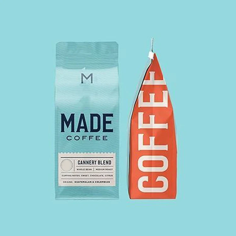 Custom Printed Coffee Bean Packaging Recyclable Square Bottom Box Pouch